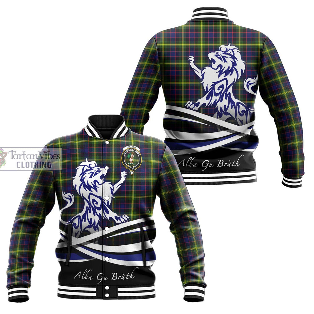 Watson Modern Tartan Baseball Jacket with Alba Gu Brath Regal Lion Emblem Unisex - Tartanvibesclothing Shop