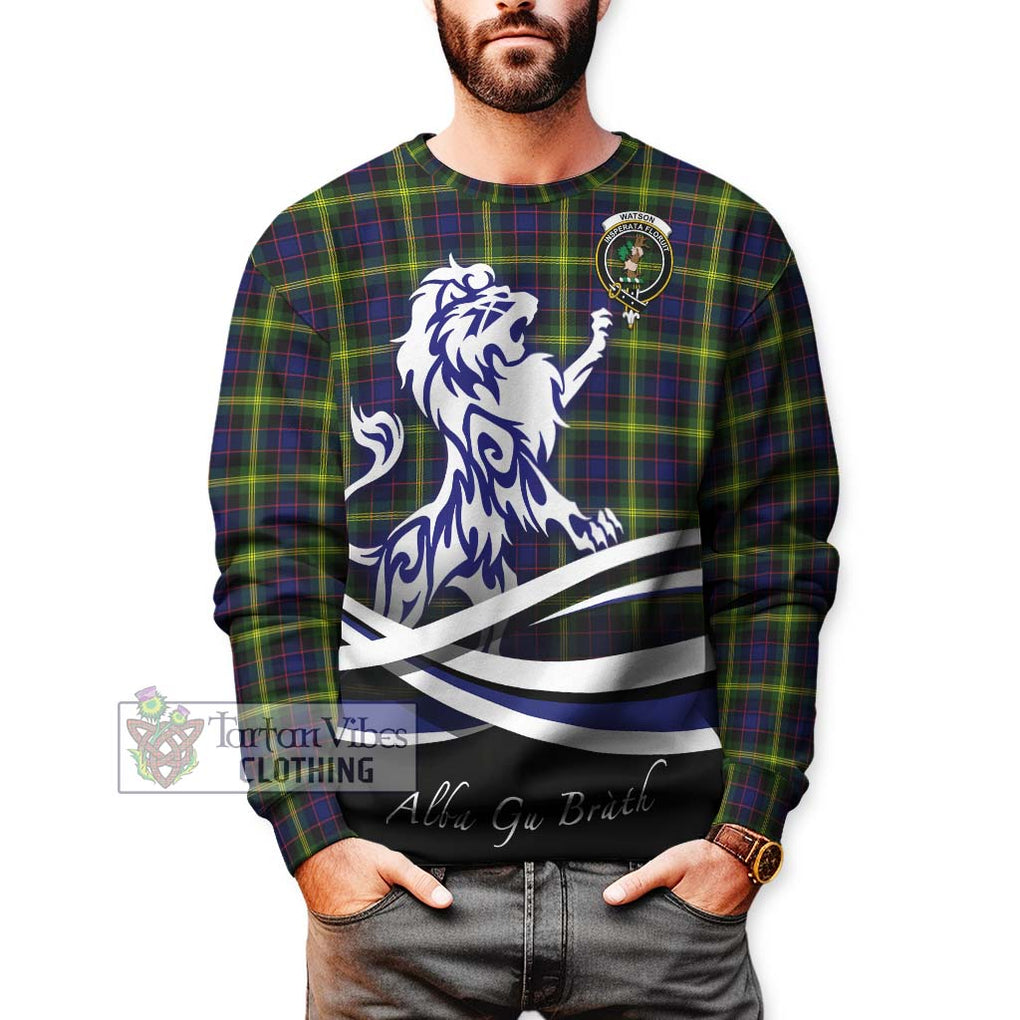 Watson Modern Tartan Sweatshirt with Alba Gu Brath Regal Lion Emblem Unisex - Tartanvibesclothing Shop