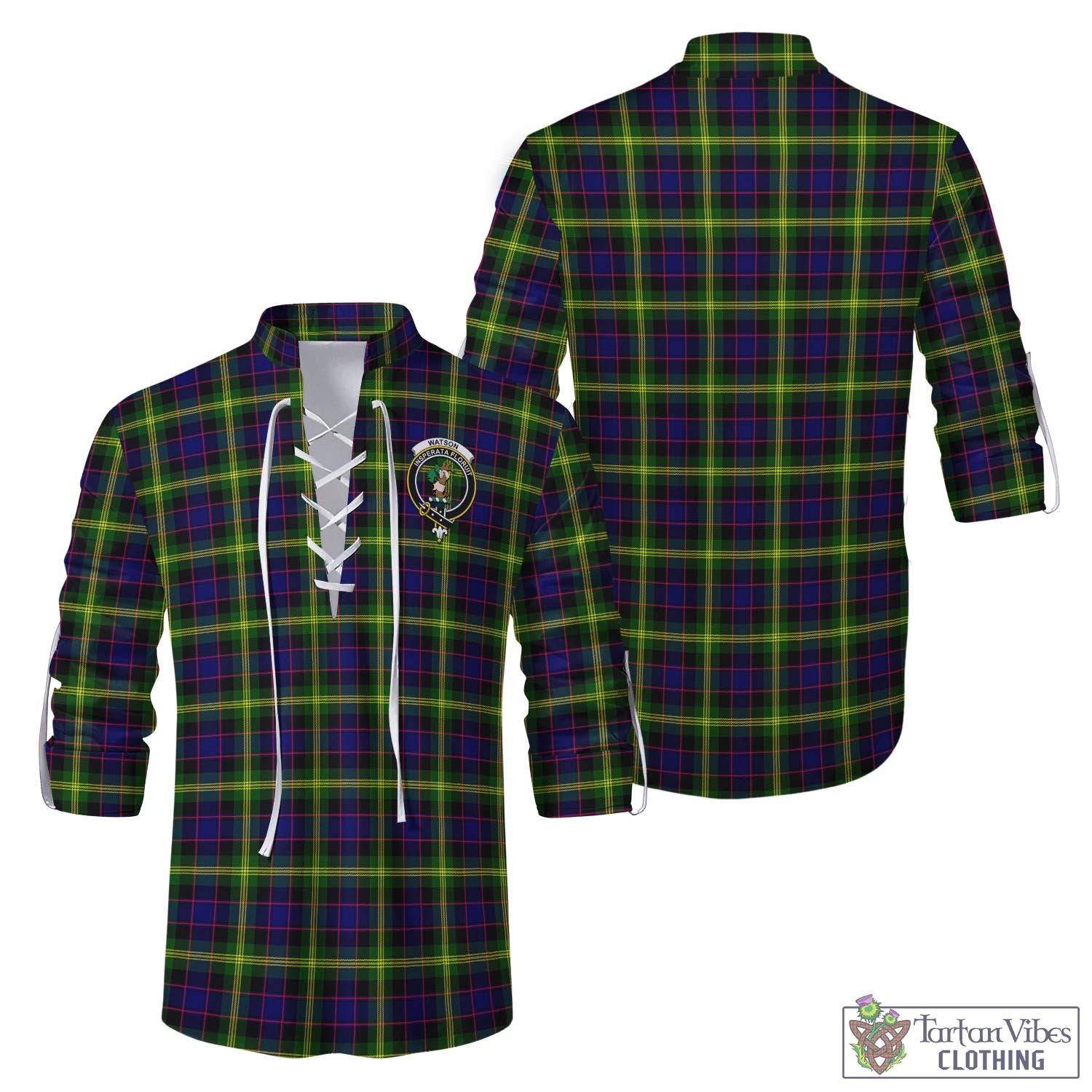 Tartan Vibes Clothing Watson Modern Tartan Men's Scottish Traditional Jacobite Ghillie Kilt Shirt with Family Crest