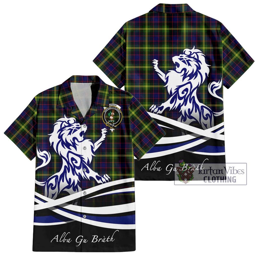 Watson Modern Tartan Short Sleeve Button Shirt with Alba Gu Brath Regal Lion Emblem Kid - Tartanvibesclothing Shop