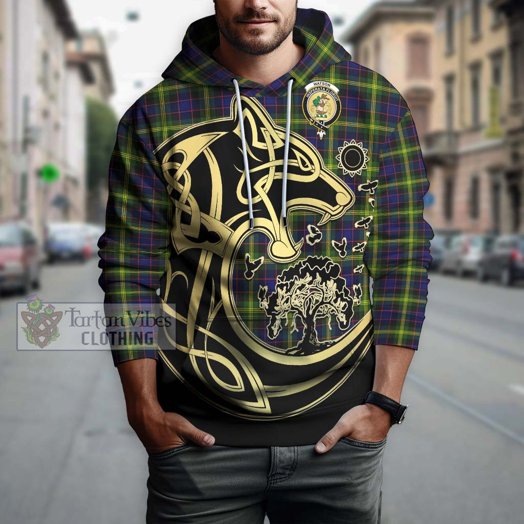 Watson Modern Tartan Hoodie with Family Crest Celtic Wolf Style Zip Hoodie - Tartan Vibes Clothing