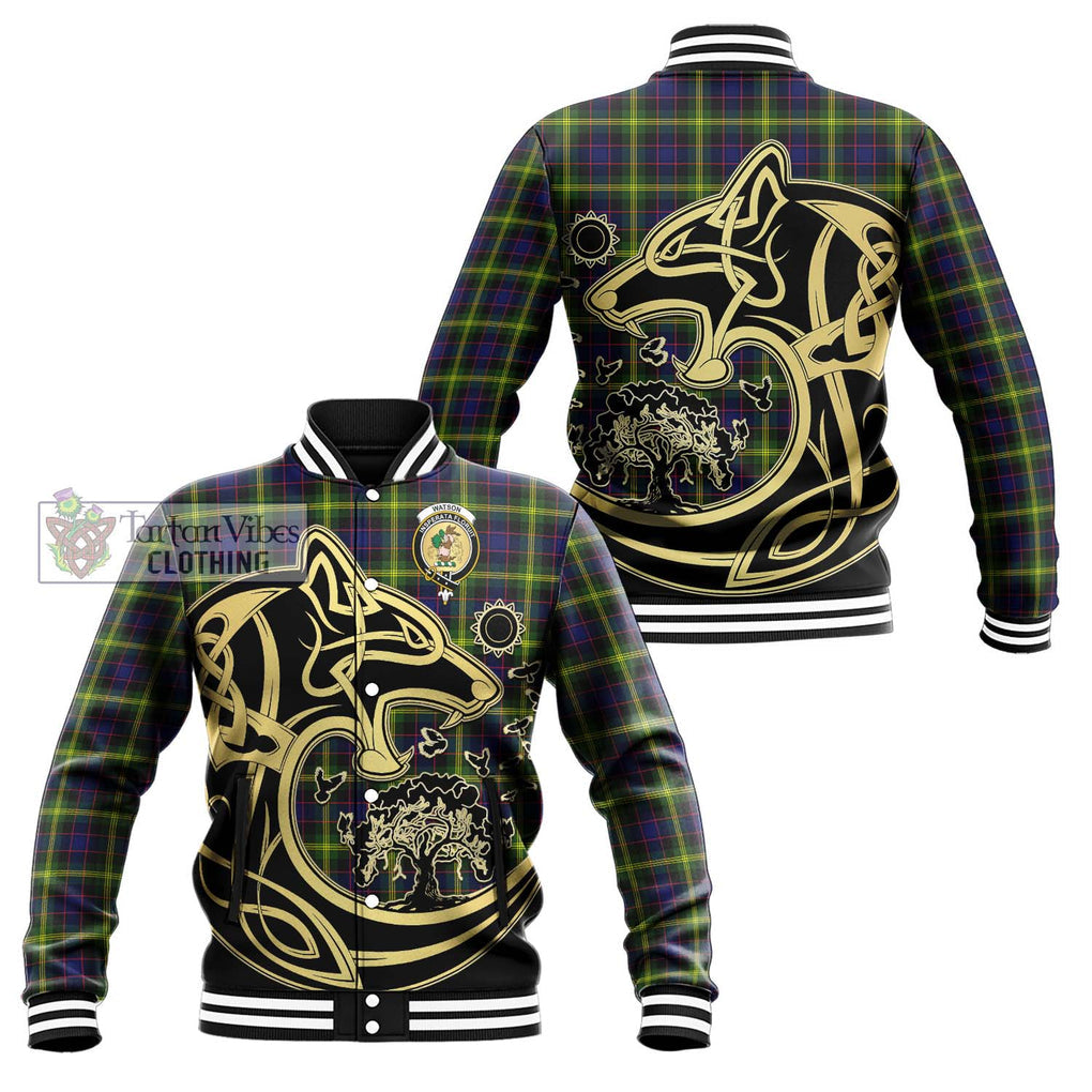 Watson Modern Tartan Baseball Jacket with Family Crest Celtic Wolf Style Unisex - Tartan Vibes Clothing