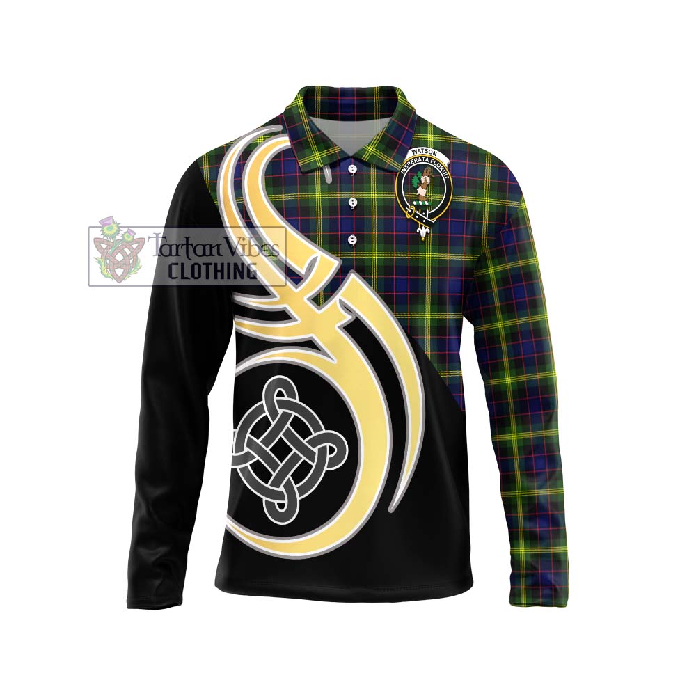 Watson Modern Tartan Long Sleeve Polo Shirt with Family Crest and Celtic Symbol Style Unisex - Tartan Vibes Clothing