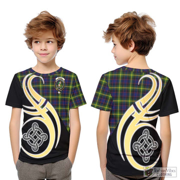 Watson Modern Tartan Kid T-Shirt with Family Crest and Celtic Symbol Style