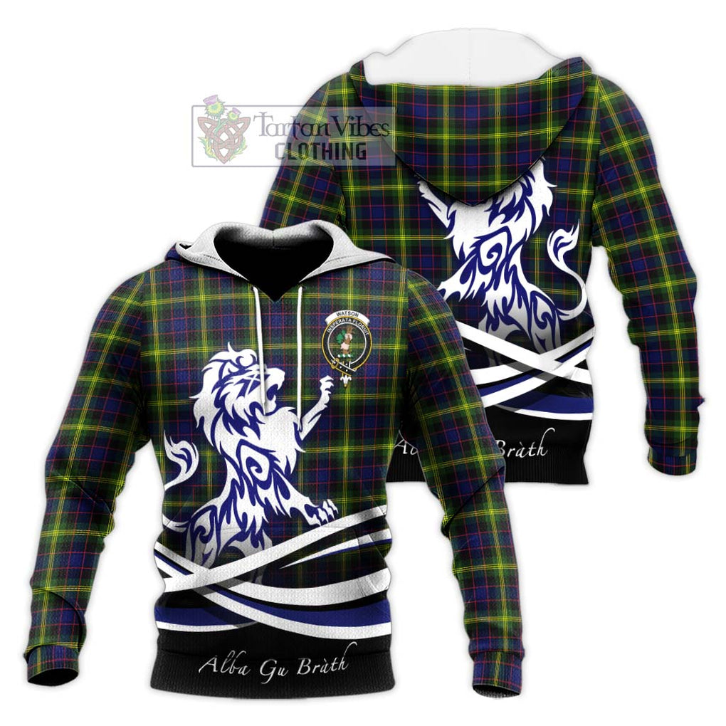 Watson Modern Tartan Knitted Hoodie with Alba Gu Brath Regal Lion Emblem Unisex Knitted Pullover Hoodie - Tartanvibesclothing Shop