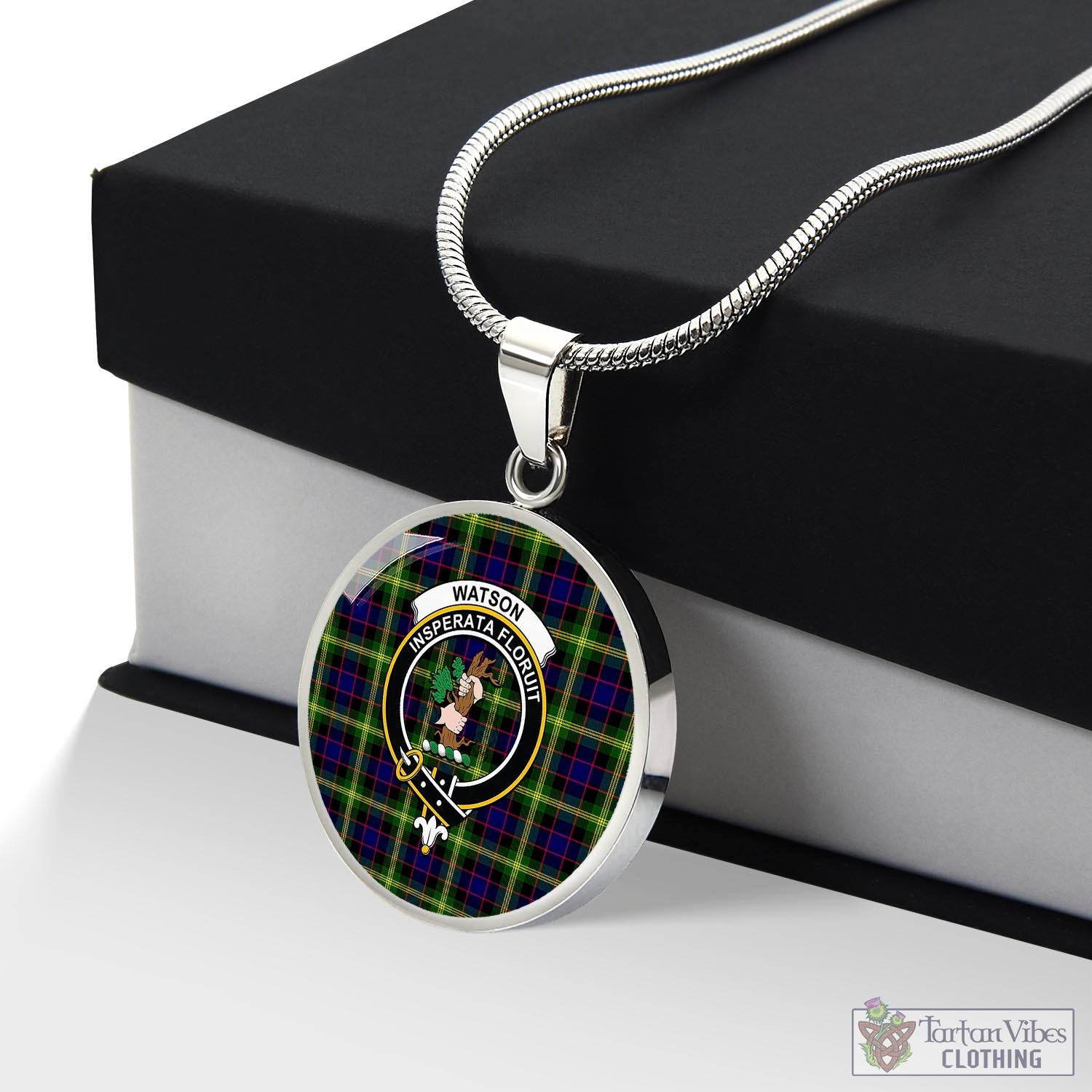 Tartan Vibes Clothing Watson Modern Tartan Circle Necklace with Family Crest