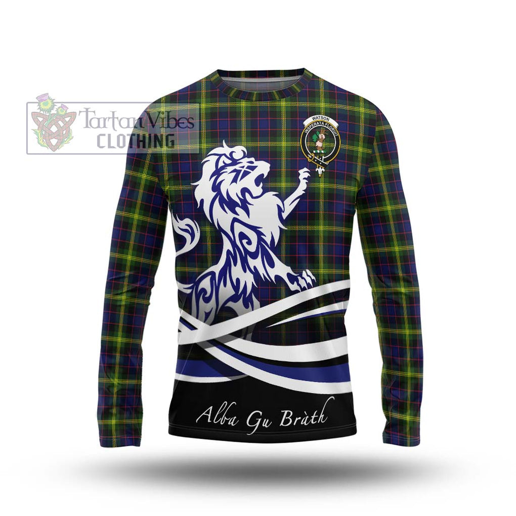 Watson Modern Tartan Long Sleeve T-Shirt with Alba Gu Brath Regal Lion Emblem Unisex - Tartanvibesclothing Shop