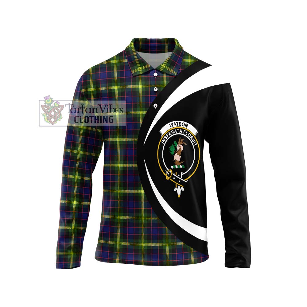 Watson Modern Tartan Long Sleeve Polo Shirt with Family Crest Circle Style Unisex - Tartan Vibes Clothing