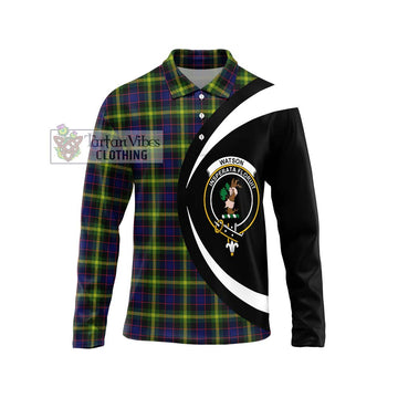 Watson Modern Tartan Long Sleeve Polo Shirt with Family Crest Circle Style