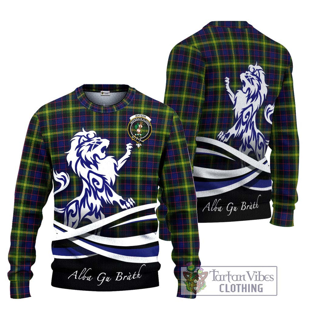 Watson Modern Tartan Knitted Sweater with Alba Gu Brath Regal Lion Emblem Unisex - Tartanvibesclothing Shop