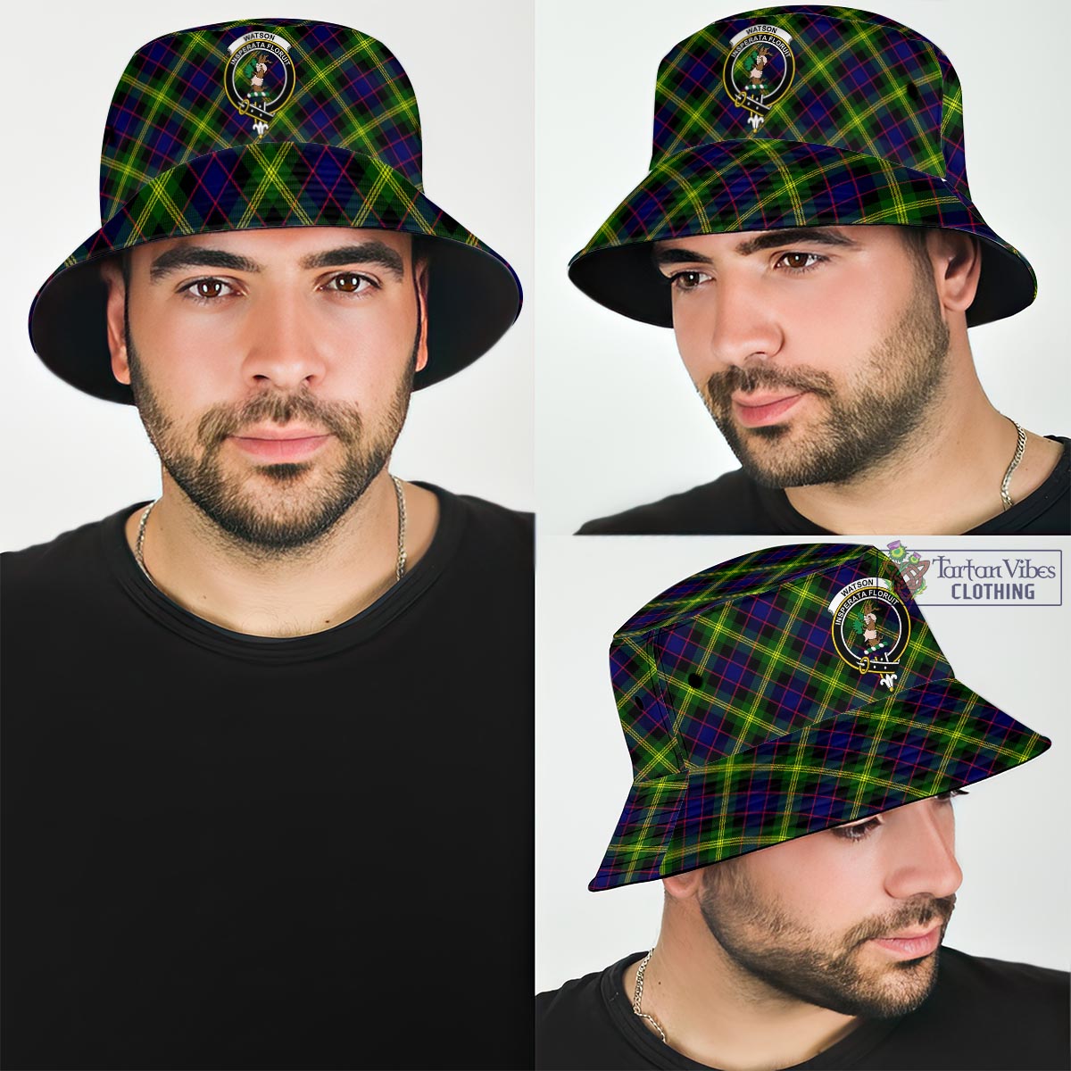 Tartan Vibes Clothing Watson Modern Tartan Bucket Hat with Family Crest