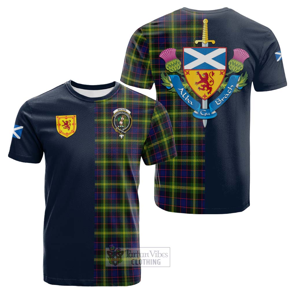 Tartan Vibes Clothing Watson Modern Tartan Cotton T-shirt with Scottish Lion Royal Arm Half Style