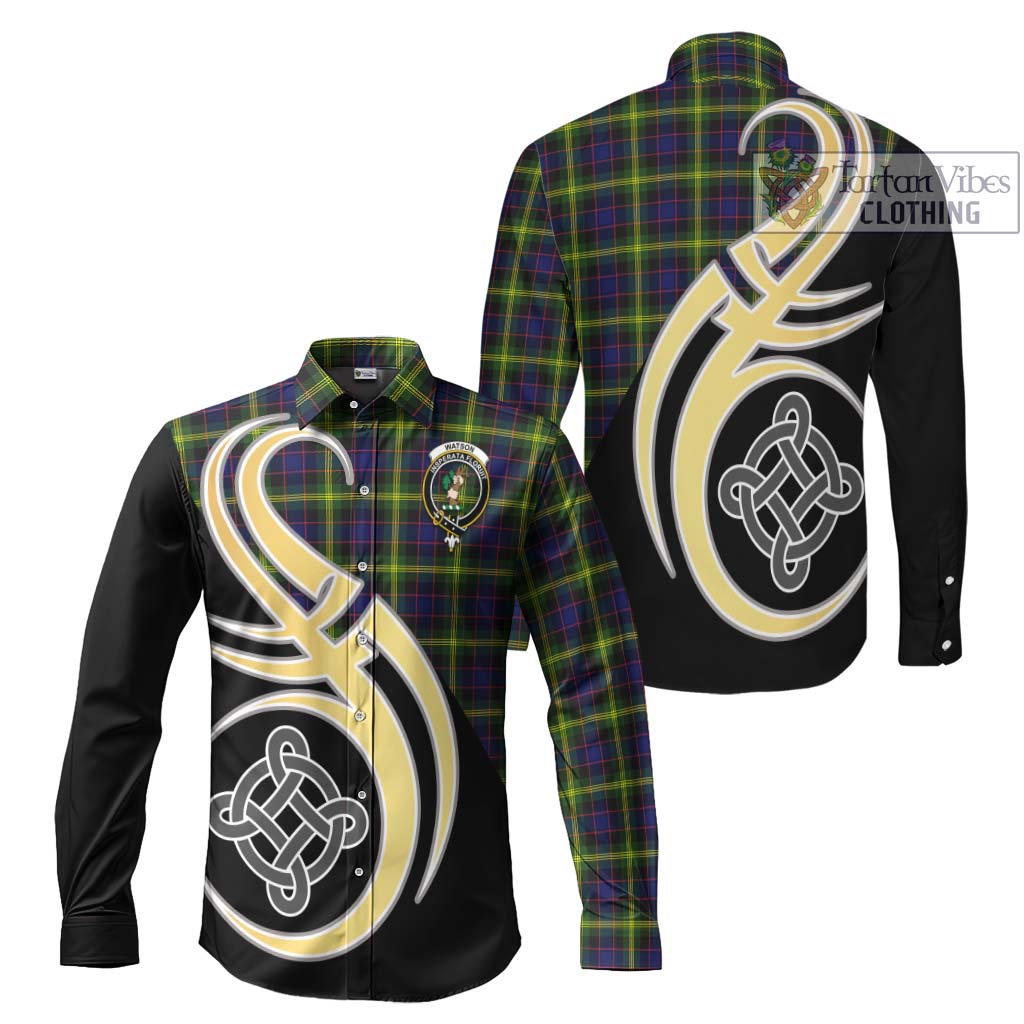 Watson Modern Tartan Long Sleeve Button Shirt with Family Crest and Celtic Symbol Style Men's Shirt S - Tartan Vibes Clothing