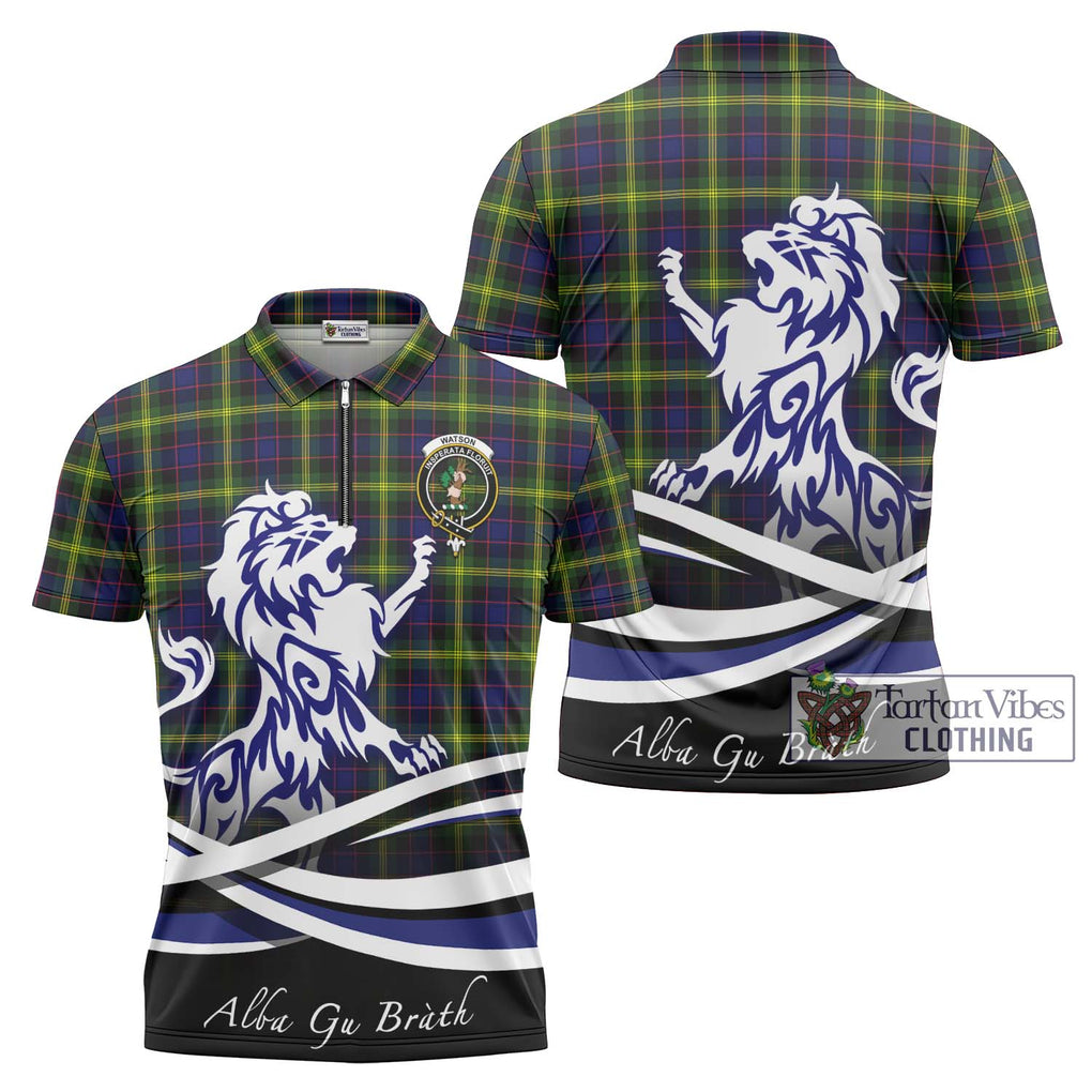 Watson Modern Tartan Zipper Polo Shirt with Alba Gu Brath Regal Lion Emblem Unisex - Tartanvibesclothing Shop