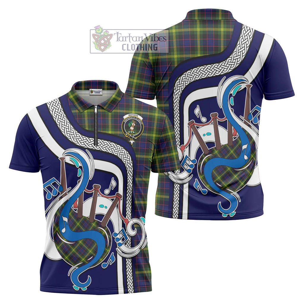 Watson Modern Tartan Zipper Polo Shirt with Epic Bagpipe Style Unisex - Tartanvibesclothing Shop