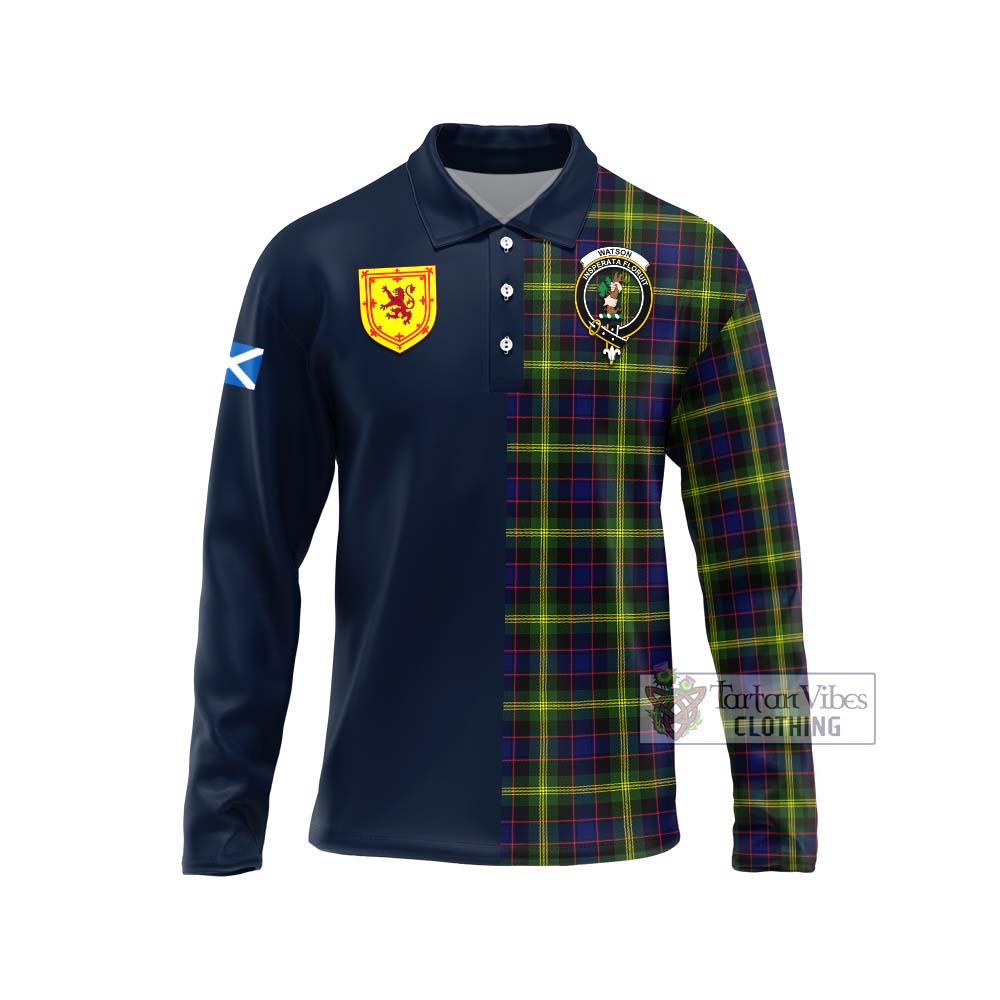 Tartan Vibes Clothing Watson Modern Tartan Long Sleeve Polo Shirt with Scottish Lion Royal Arm Half Style