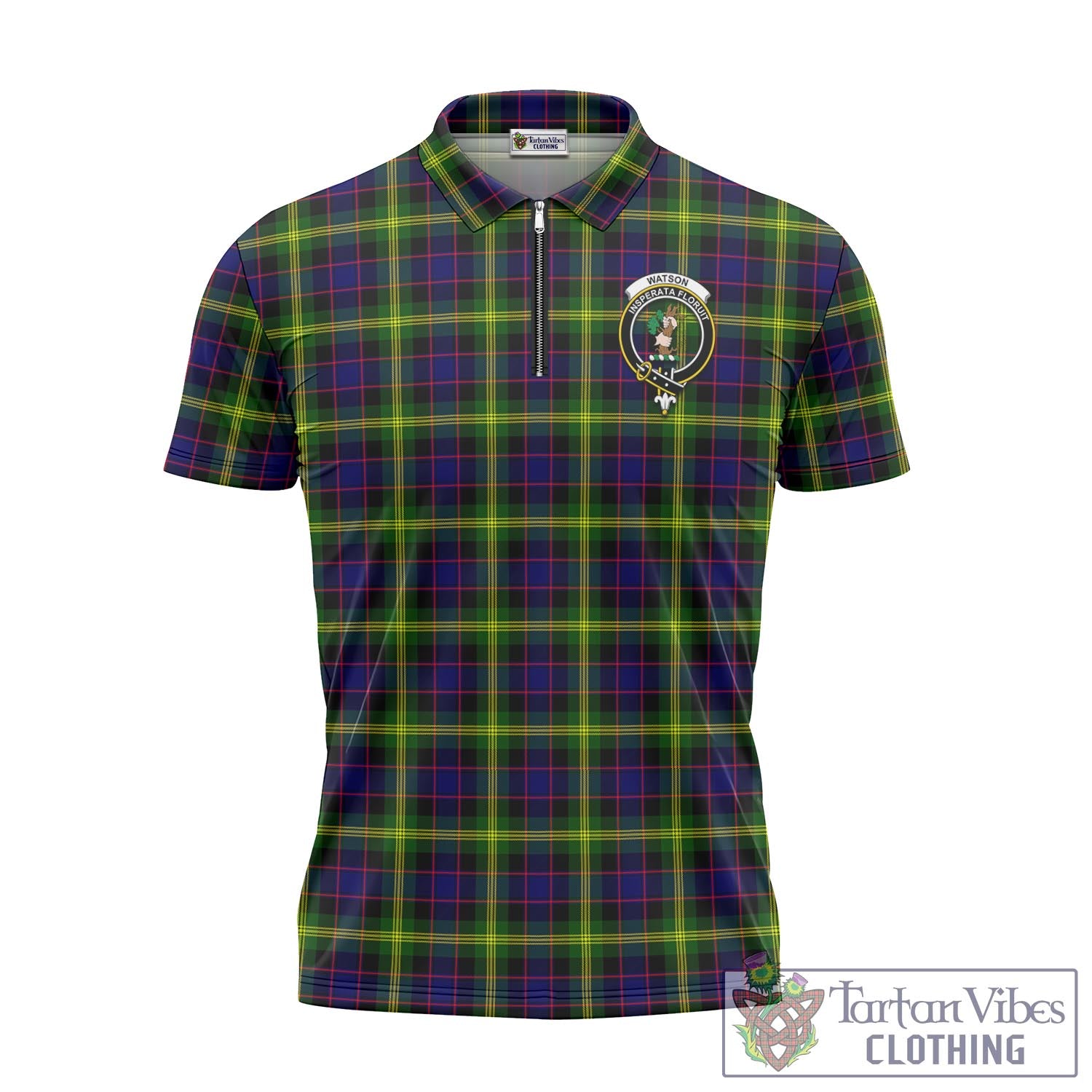 Tartan Vibes Clothing Watson Modern Tartan Zipper Polo Shirt with Family Crest