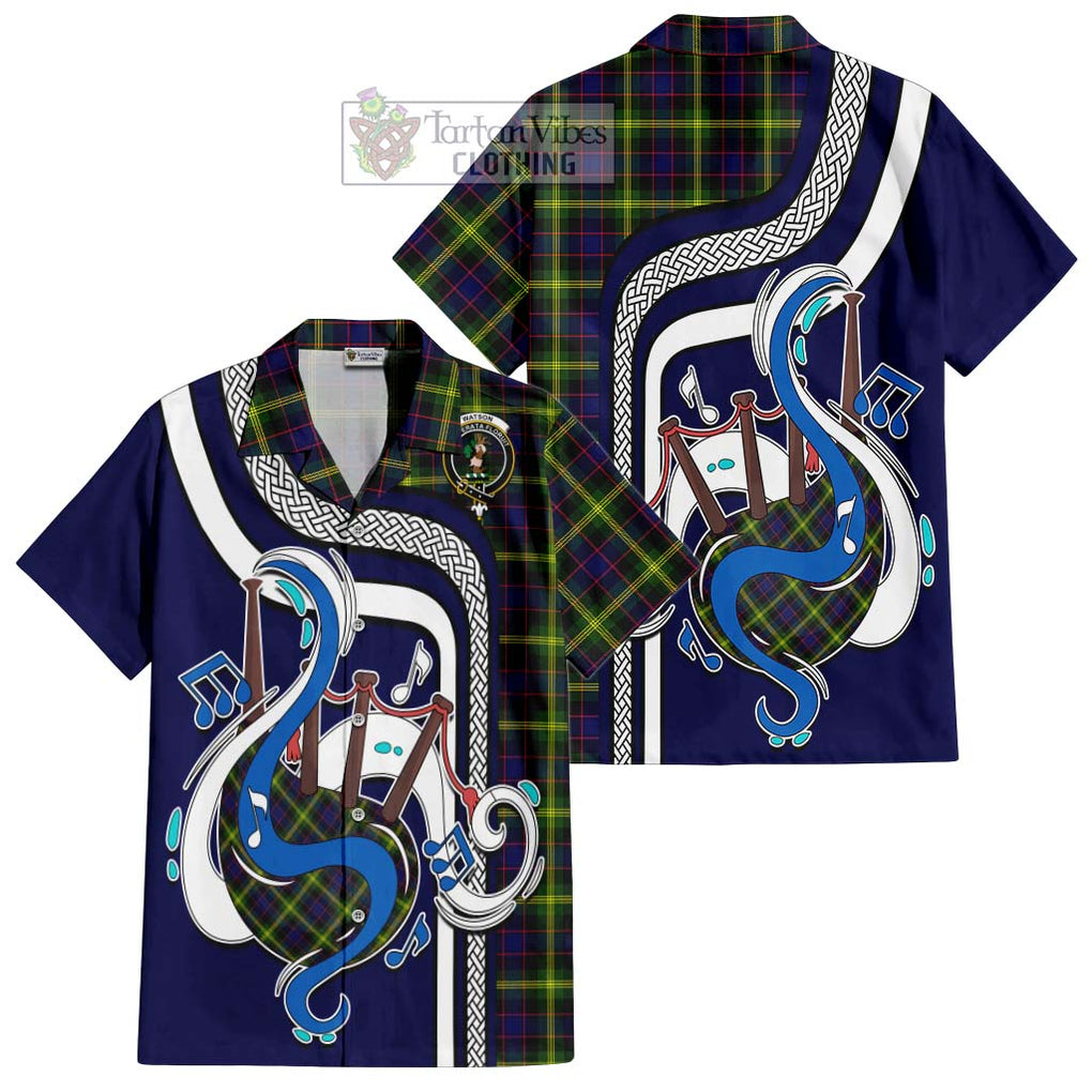 Watson Modern Tartan Short Sleeve Button Shirt with Epic Bagpipe Style Kid - Tartanvibesclothing Shop