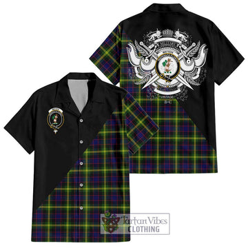 Watson Modern Tartan Short Sleeve Button Shirt with Family Crest and Military Logo Style