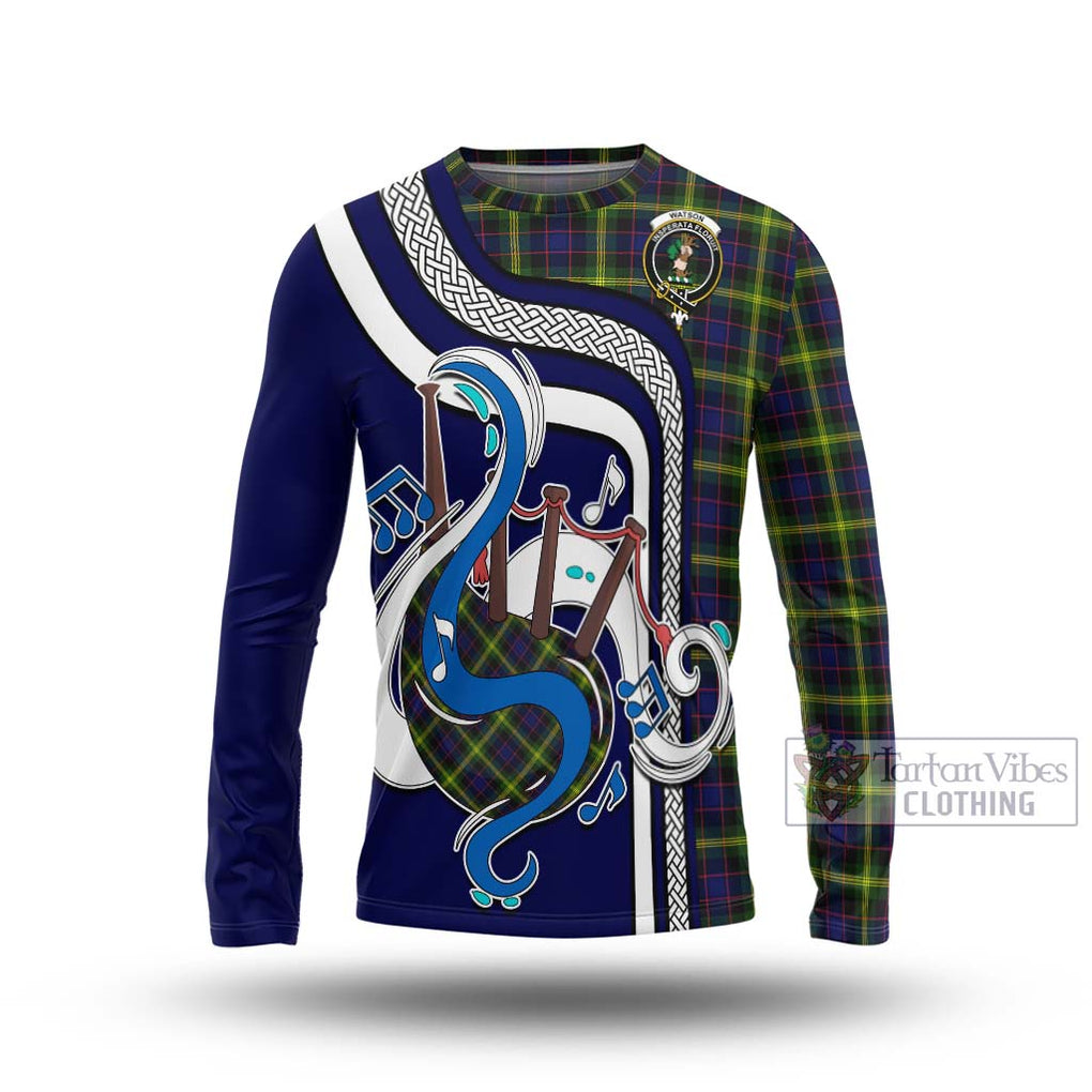 Tartan Vibes Clothing Watson Modern Tartan Long Sleeve T-Shirt with Epic Bagpipe Style