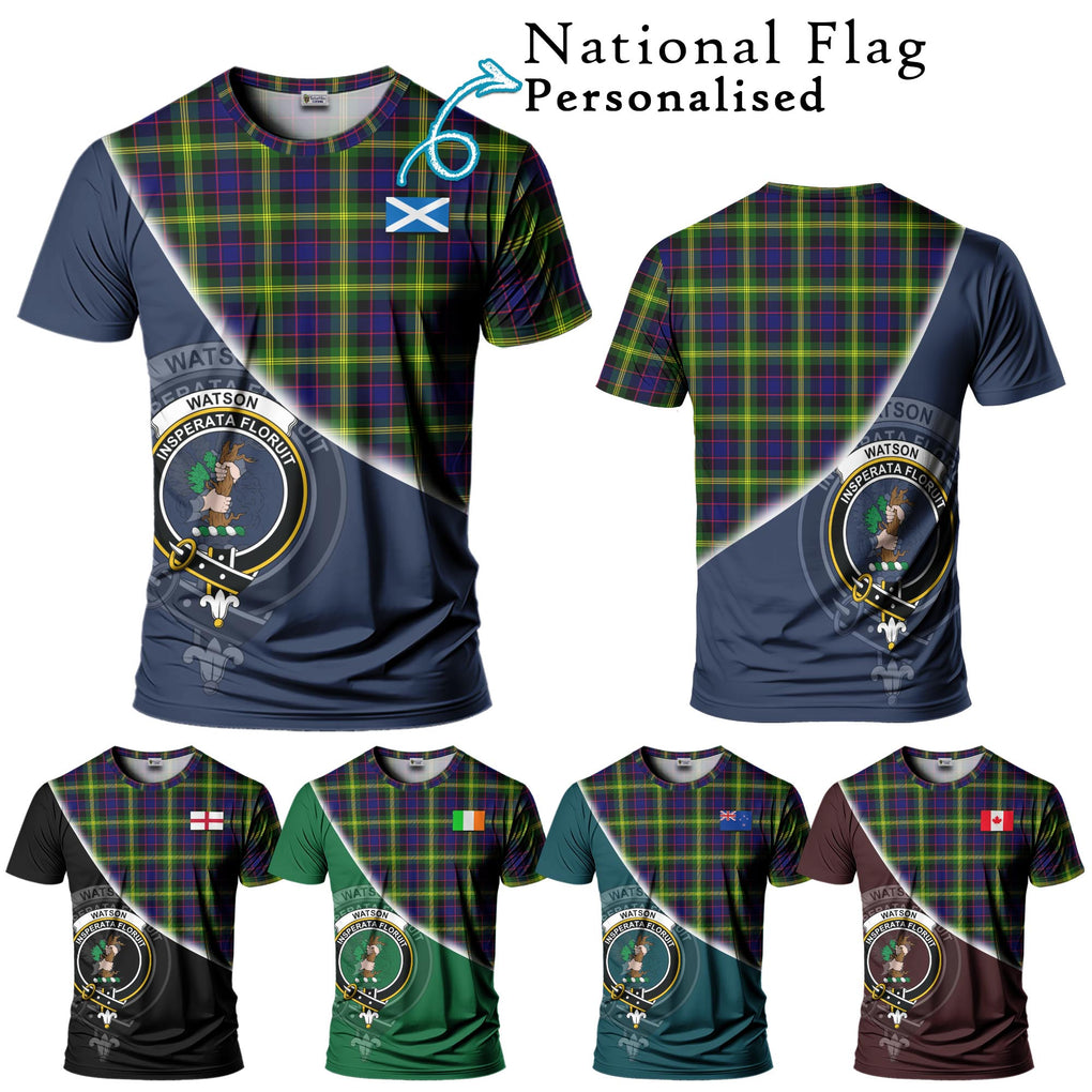 Watson Modern Tartan T-Shirt with Personalised National Flag and Family Crest Half Style Kid's Shirt - Tartanvibesclothing Shop