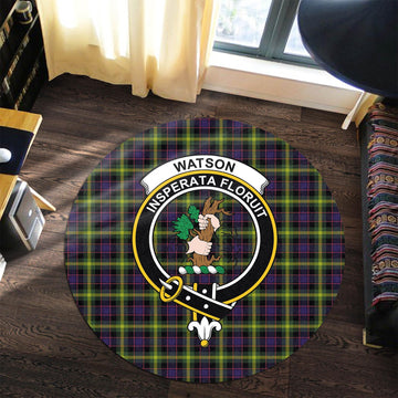 Watson Modern Tartan Round Rug with Family Crest