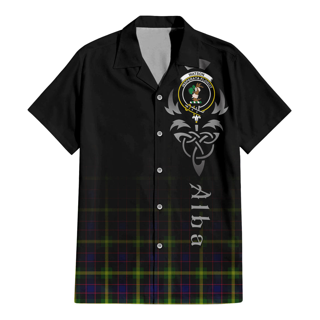 Tartan Vibes Clothing Watson Modern Tartan Short Sleeve Button Up Featuring Alba Gu Brath Family Crest Celtic Inspired