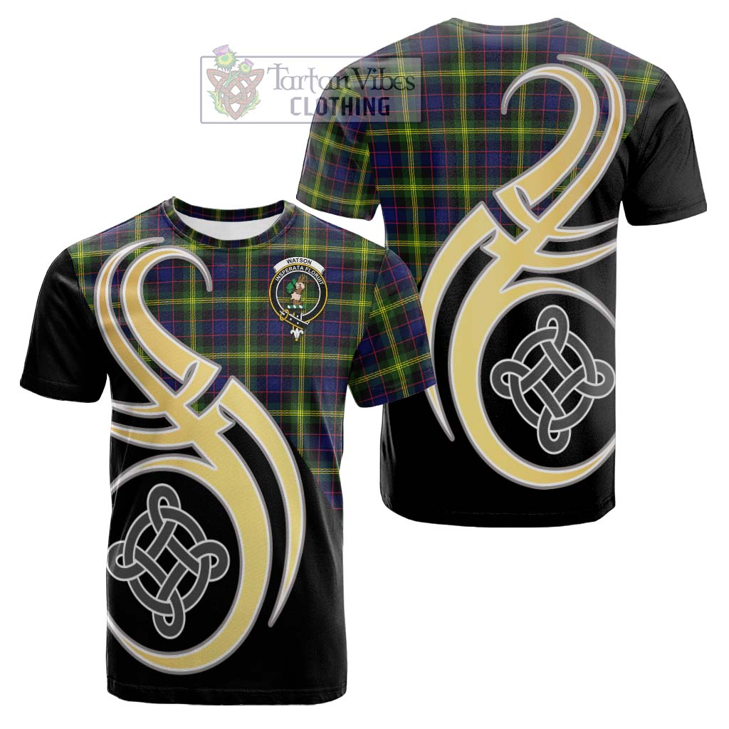 Tartan Vibes Clothing Watson Modern Tartan Cotton T-shirt with Family Crest and Celtic Symbol Style