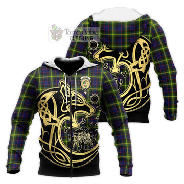 Watson Modern Tartan Knitted Hoodie with Family Crest Celtic Wolf Style