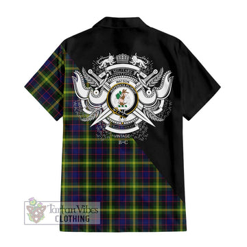 Watson Modern Tartan Short Sleeve Button Shirt with Family Crest and Military Logo Style