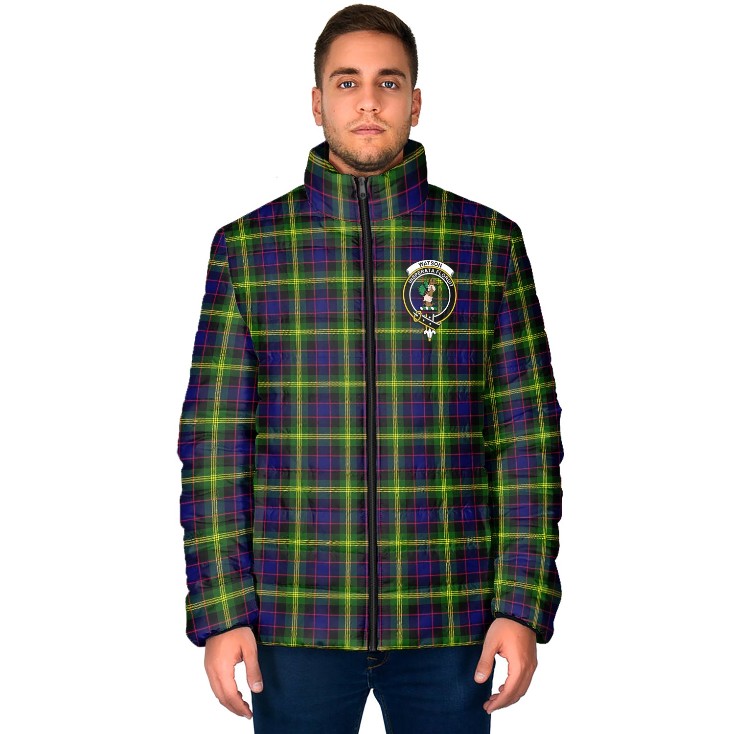 Watson Modern Tartan Padded Jacket with Family Crest - Tartan Vibes Clothing