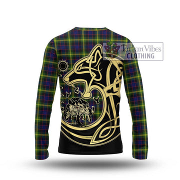 Watson Modern Tartan Long Sleeve T-Shirt with Family Crest Celtic Wolf Style