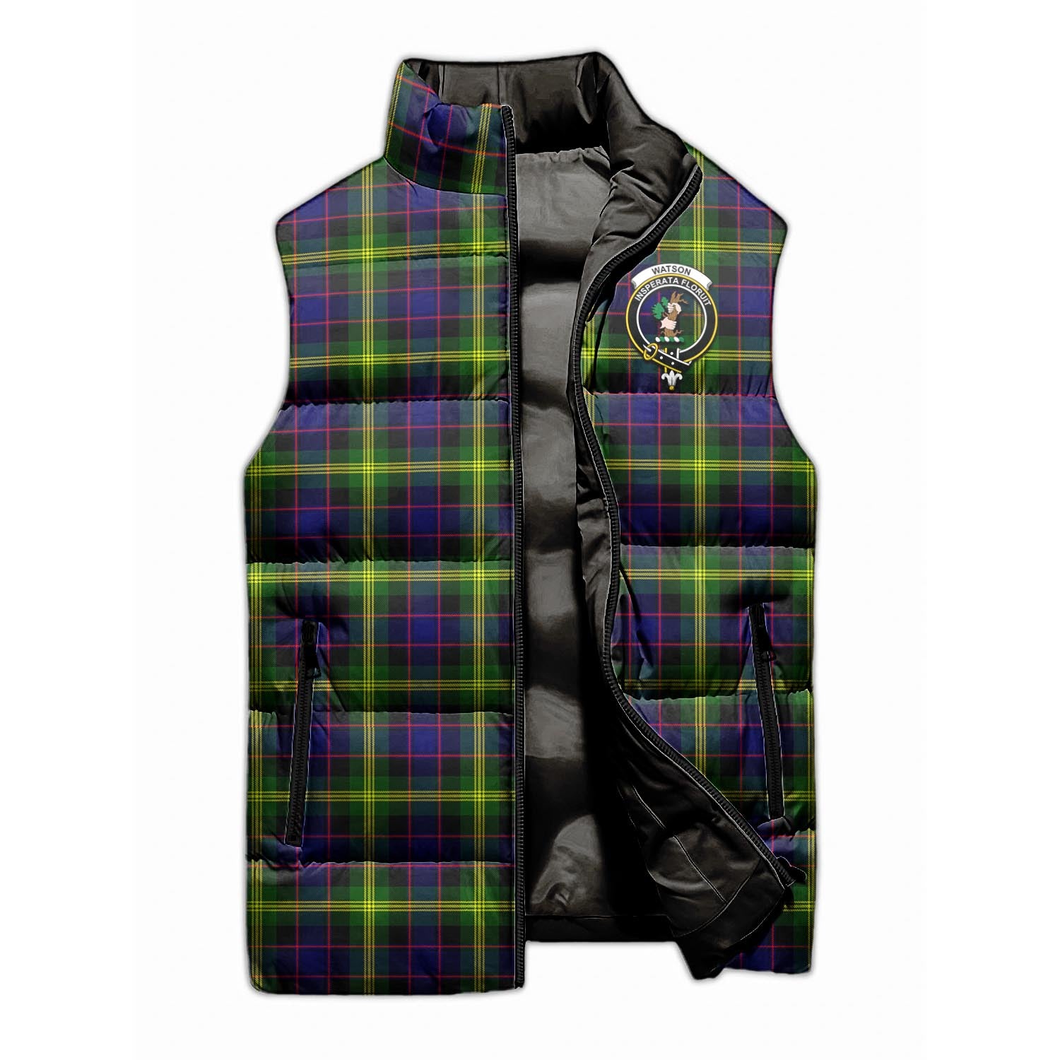 Watson Modern Tartan Sleeveless Puffer Jacket with Family Crest - Tartanvibesclothing