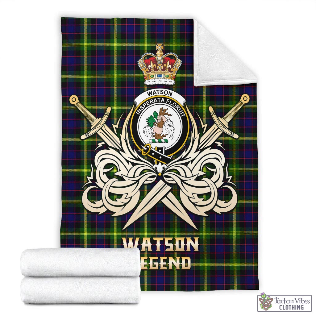 Tartan Vibes Clothing Watson Modern Tartan Blanket with Clan Crest and the Golden Sword of Courageous Legacy