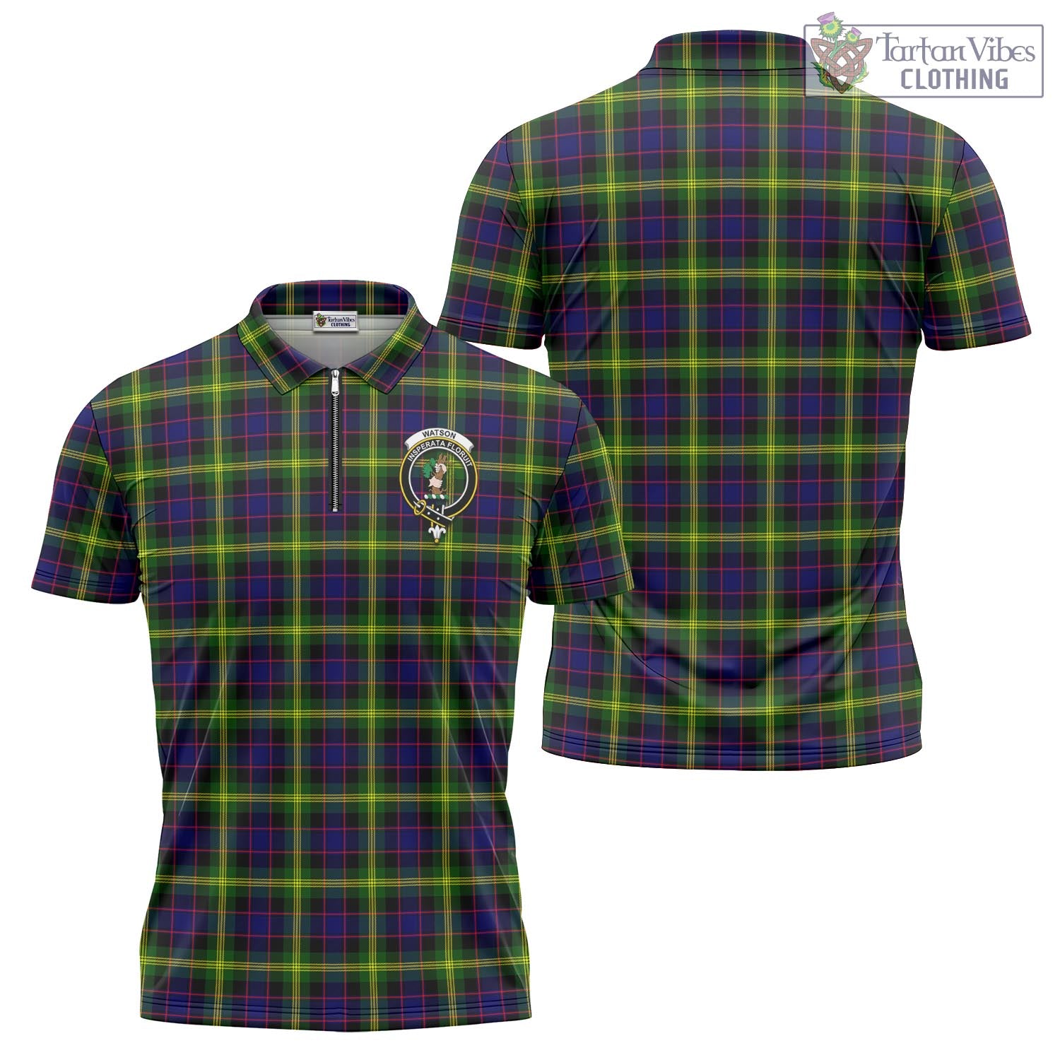 Tartan Vibes Clothing Watson Modern Tartan Zipper Polo Shirt with Family Crest