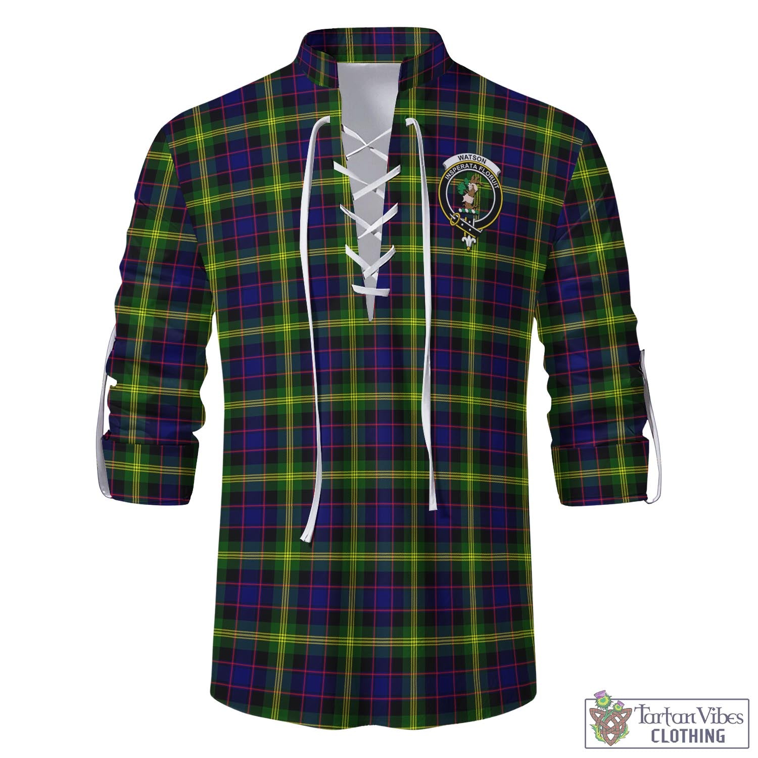 Tartan Vibes Clothing Watson Modern Tartan Men's Scottish Traditional Jacobite Ghillie Kilt Shirt with Family Crest