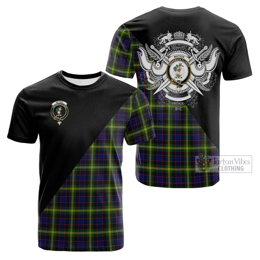 Tartan Vibes Clothing Watson Modern Tartan Cotton T-shirt with Family Crest and Military Logo Style