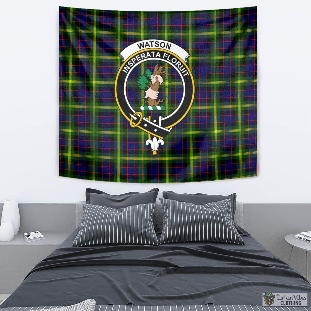 Tartan Vibes Clothing Watson Modern Tartan Tapestry Wall Hanging and Home Decor for Room with Family Crest