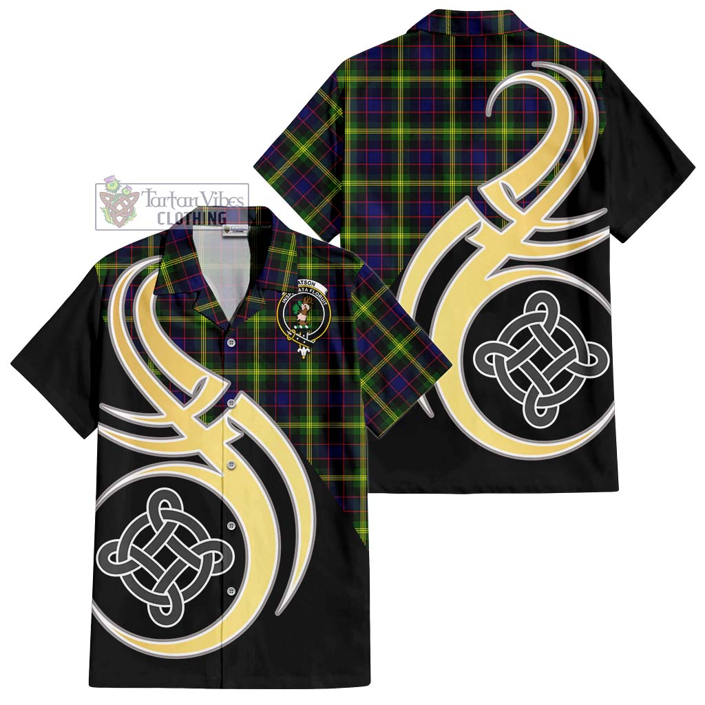 Watson Modern Tartan Short Sleeve Button Shirt with Family Crest and Celtic Symbol Style - Tartan Vibes Clothing