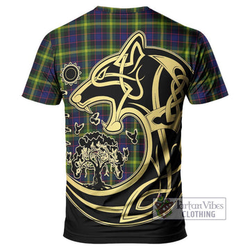 Watson Modern Tartan T-Shirt with Family Crest Celtic Wolf Style