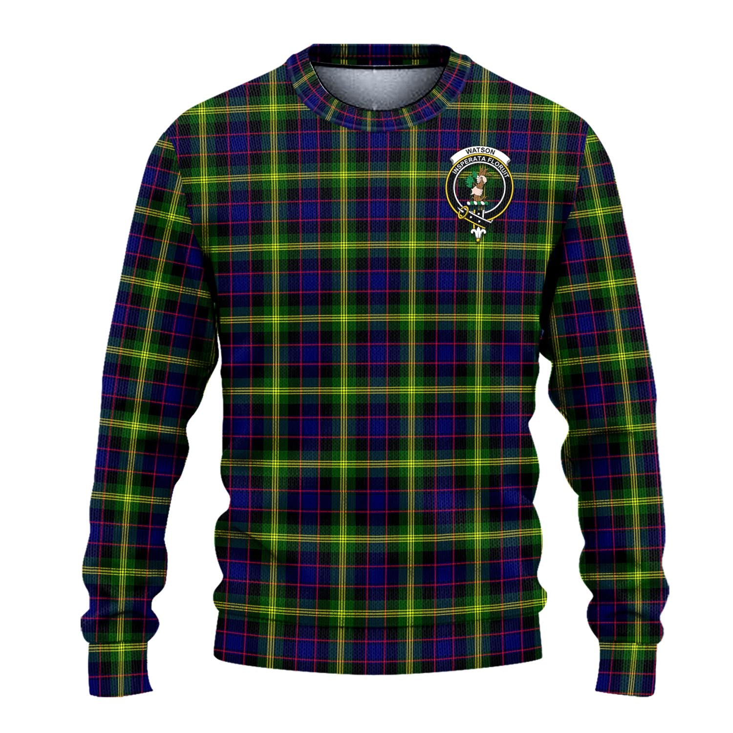 Watson Modern Tartan Knitted Sweater with Family Crest - Tartanvibesclothing