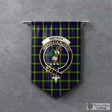 Watson Modern Tartan Gonfalon, Tartan Banner with Family Crest