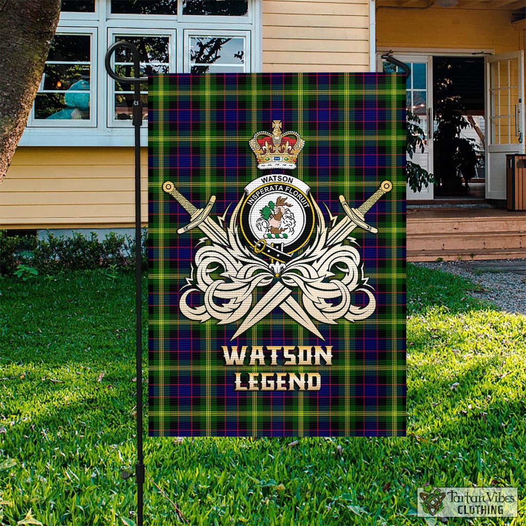 Tartan Vibes Clothing Watson Modern Tartan Flag with Clan Crest and the Golden Sword of Courageous Legacy