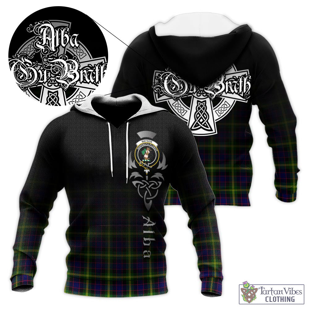 Tartan Vibes Clothing Watson Modern Tartan Knitted Hoodie Featuring Alba Gu Brath Family Crest Celtic Inspired