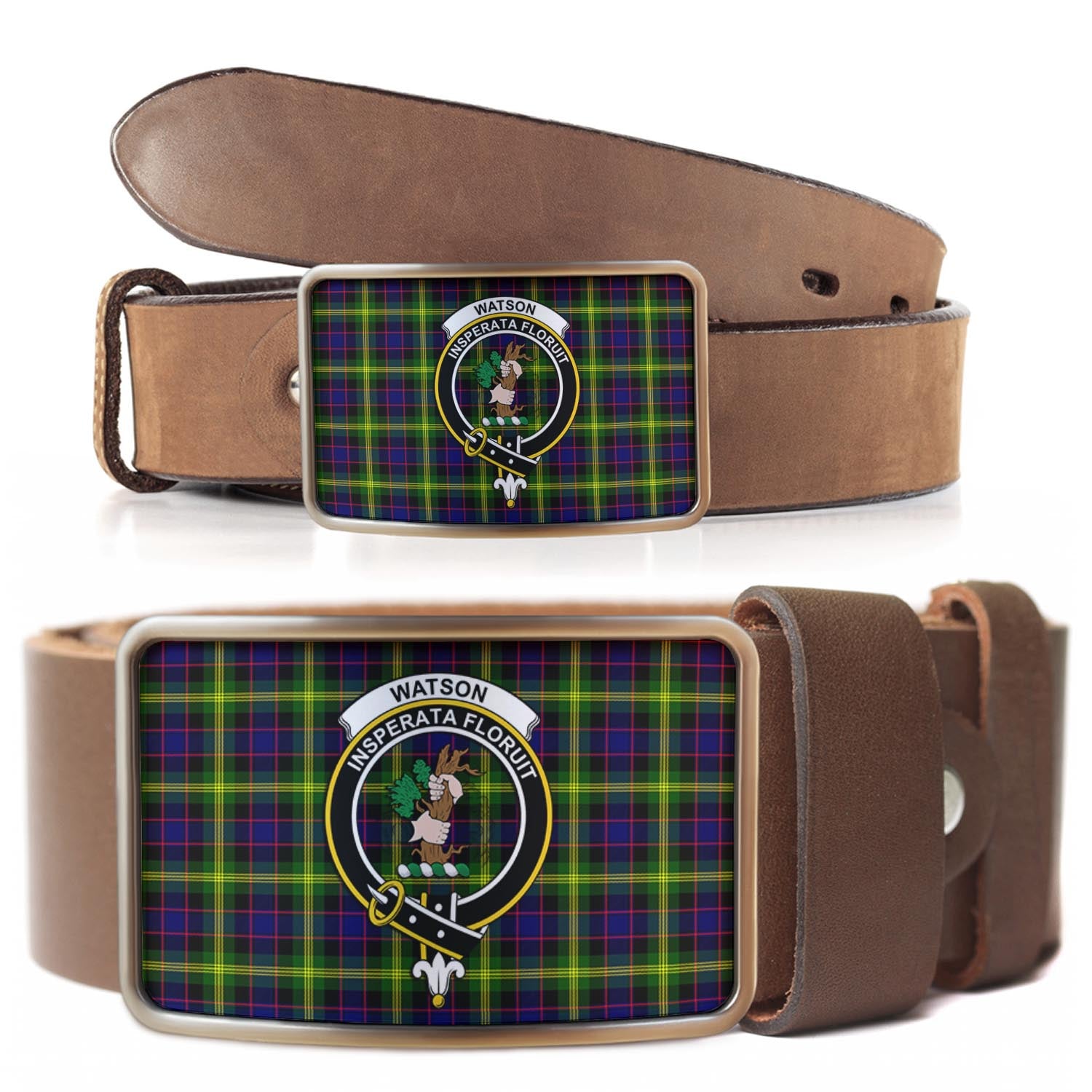 Watson Modern Tartan Belt Buckles with Family Crest - Tartanvibesclothing Shop