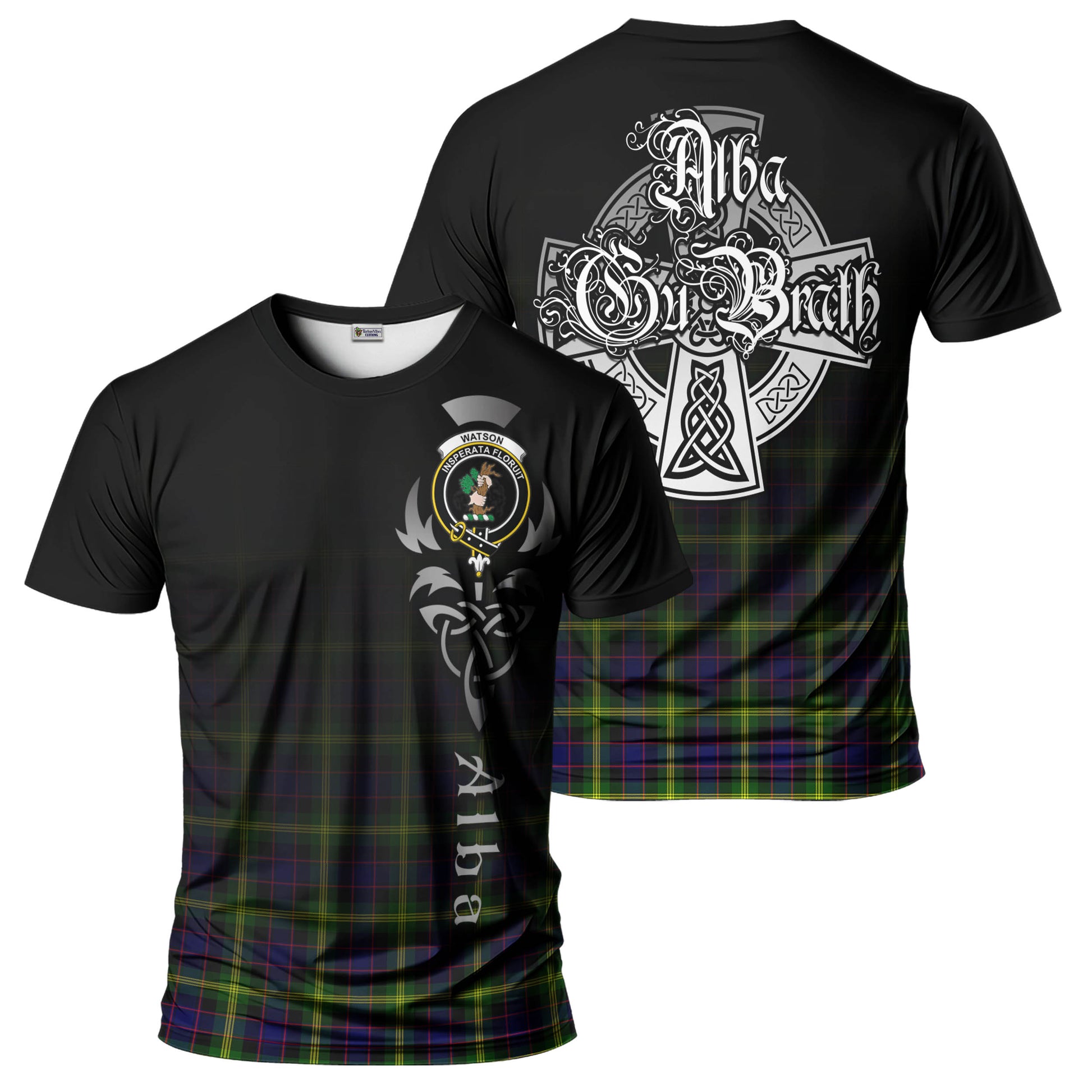 Tartan Vibes Clothing Watson Modern Tartan T-Shirt Featuring Alba Gu Brath Family Crest Celtic Inspired