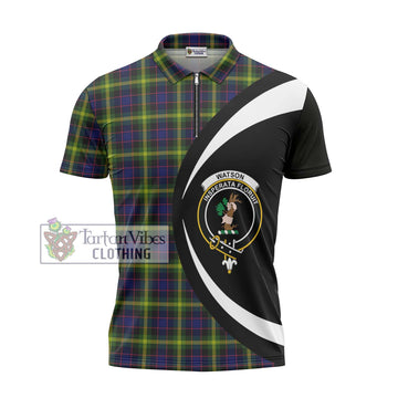 Watson Modern Tartan Zipper Polo Shirt with Family Crest Circle Style