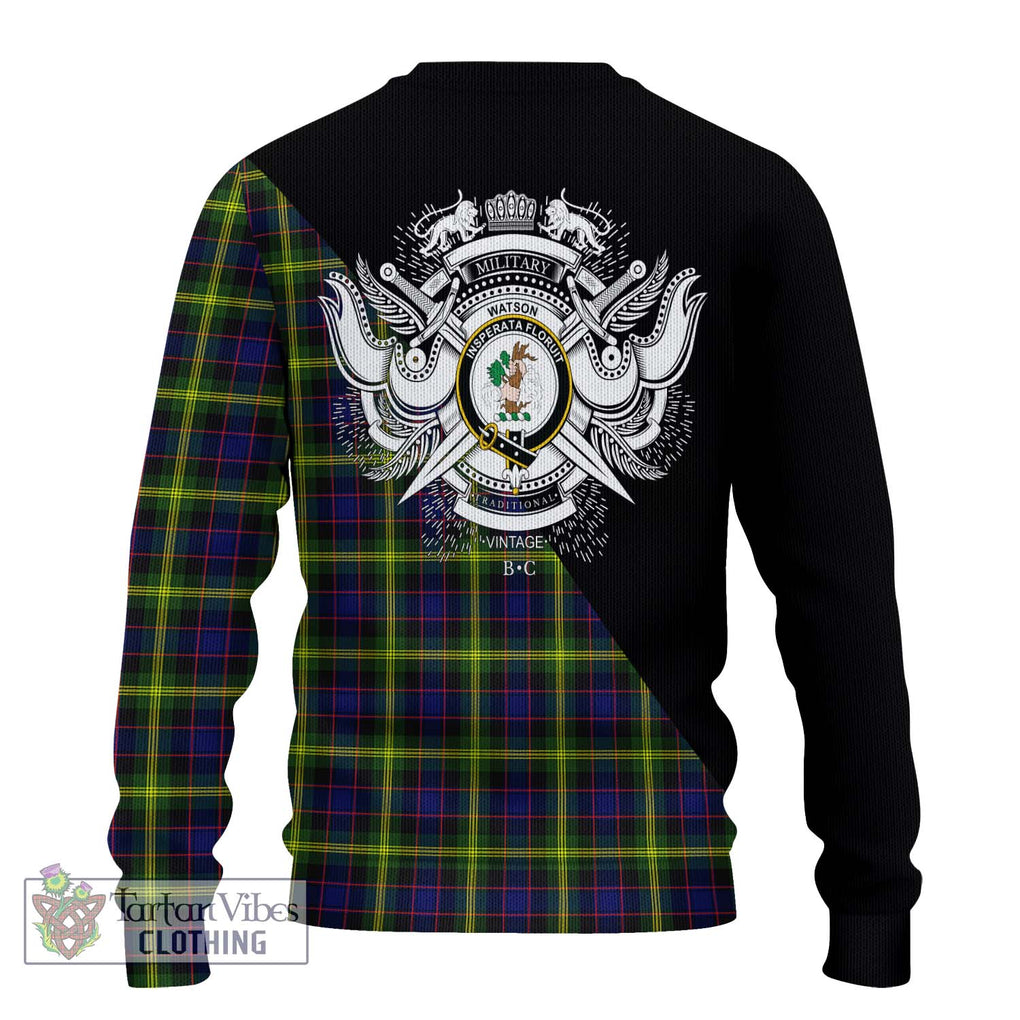 Watson Modern Tartan Knitted Sweater with Family Crest and Military Logo Style - Tartanvibesclothing Shop