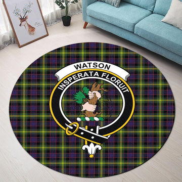 Watson Modern Tartan Round Rug with Family Crest