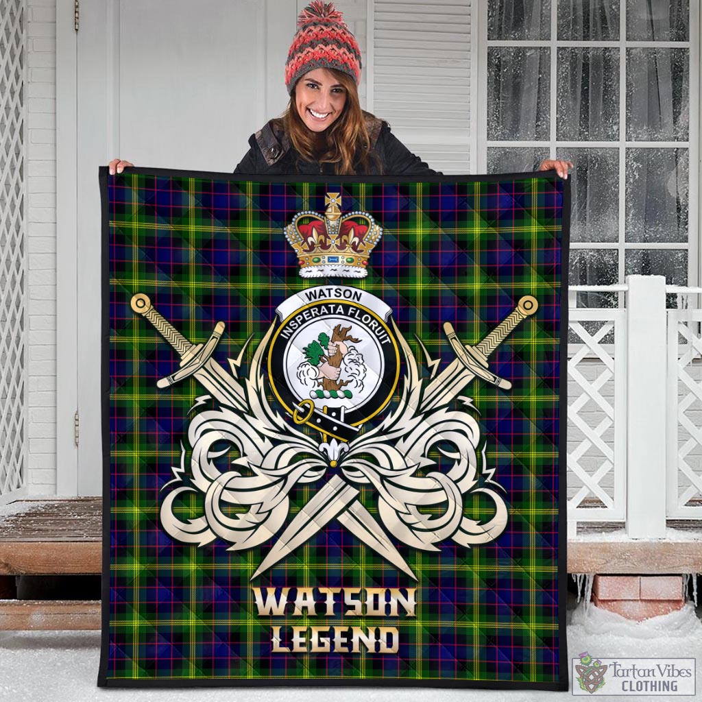 Tartan Vibes Clothing Watson Modern Tartan Quilt with Clan Crest and the Golden Sword of Courageous Legacy